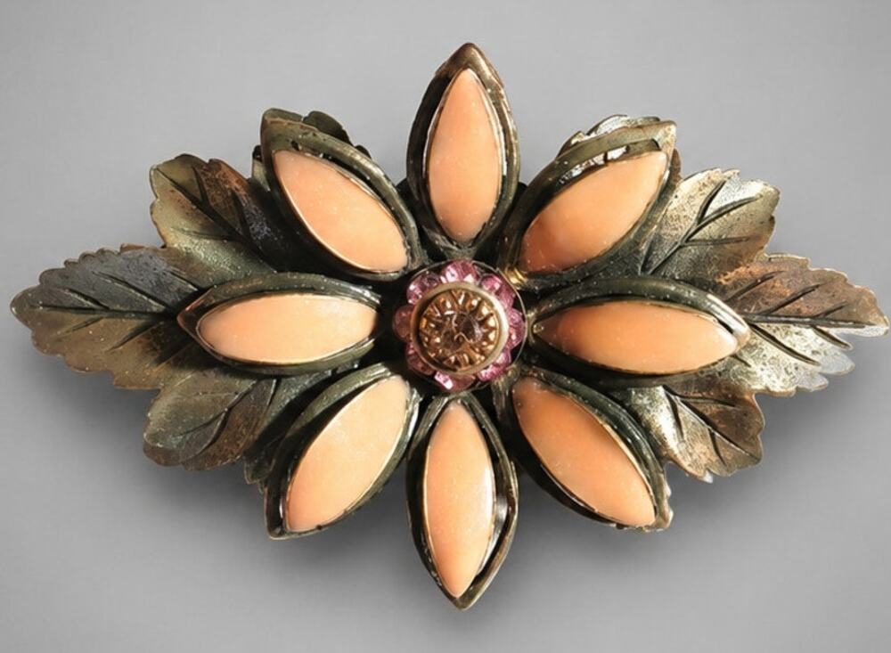 Vintage Pink Brooch Carolee Enamel Rhinestone Flower Pin